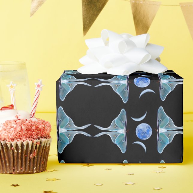 Papel De Presente Lua tripla de Luna Moth a preto (Festa de aniversário)