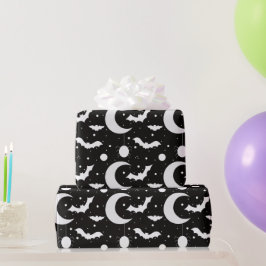 Papel De Presente Luás Crescentes, Aranhas e Morcegos Preto Hallowee