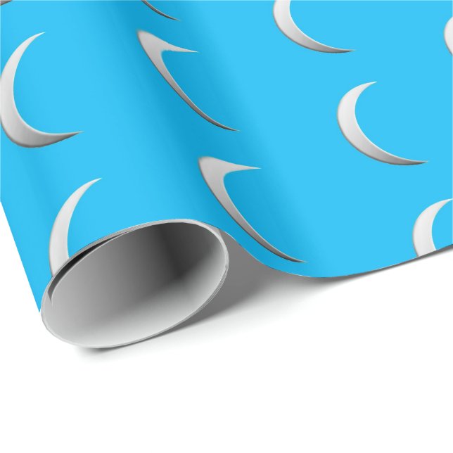 Papel De Presente Luas da crista prateada - fundo turquesa (Ponta do rolo)