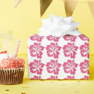 Papel De Presente Luau Hibiscus Flower Floral, Tropical-Rosa, Havaia