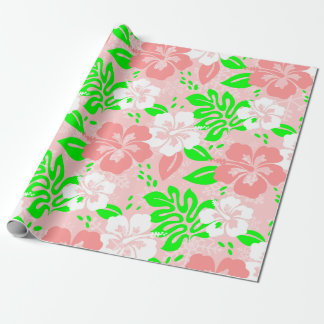Papel De Presente luau pink christmas hawaiian hibiscus floral xmas