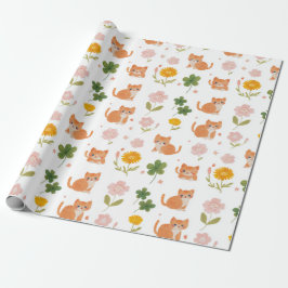 Papel De Presente Lucky Cats and Clovers