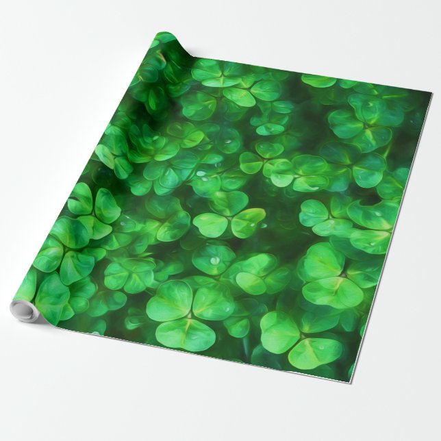 Papel De Presente Lucky Celtic Irish Green Shamrocks (Desenrolado)