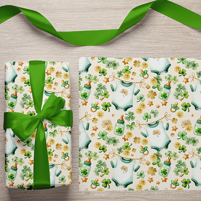 Papel De Presente Lucky Charm Irish Chá de fraldas Gift Wrap (Fun Irish Baby Shower Wrapping Paper)