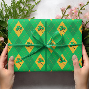Papel De Presente Lucky Green e Dourada Rua de Clover Argyle.