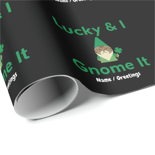 Papel De Presente  Lucky & I Gnome It Funny Sarcastic Cat St Patrick (Ponta do rolo)