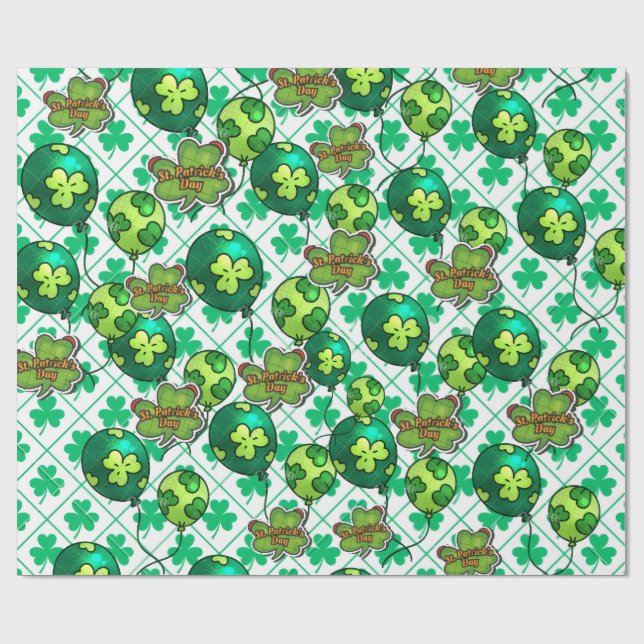 Papel De Presente Lucky Shamrock Balloon St. Patrick’s Day Design 🍀 (Aberto)