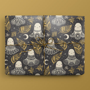 Papel De Presente Lugar dos Fantasmas do Bom Halloween - Dourado