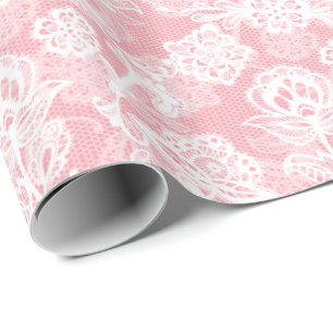 Papel De Presente Lugar Francês Branco a Rosa Rosa