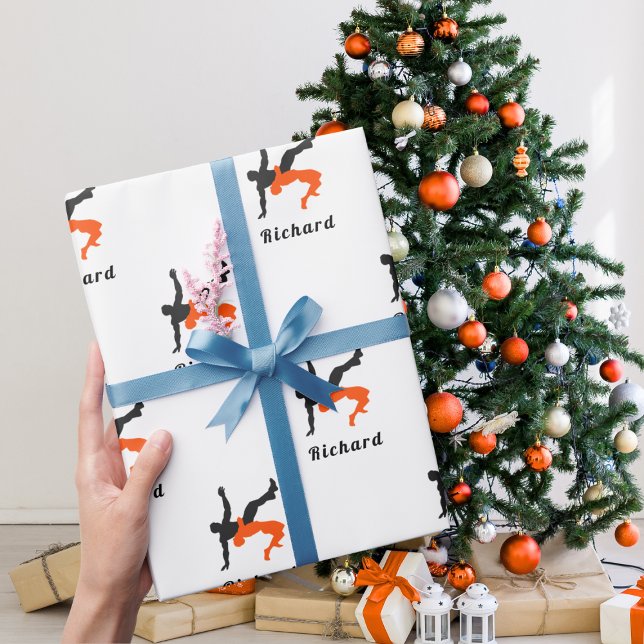 Papel De Presente Luta do Wrestler Silhouettes Esporte Nome Personal (Criador carregado)