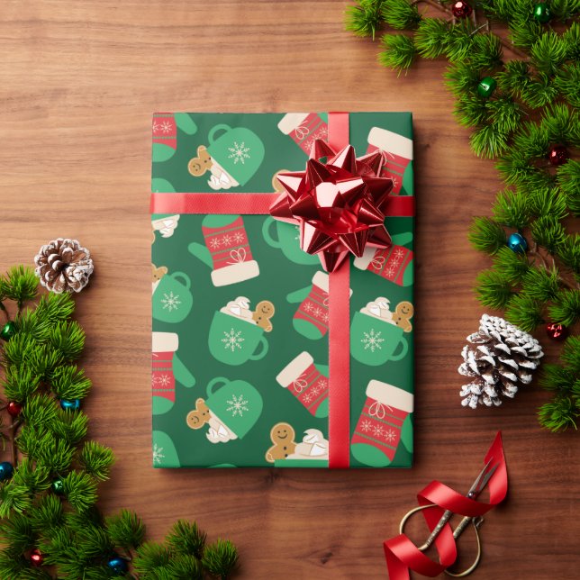 Papel De Presente Luva de Natal e Gingerpão Latte Verde (Presente de Natal)