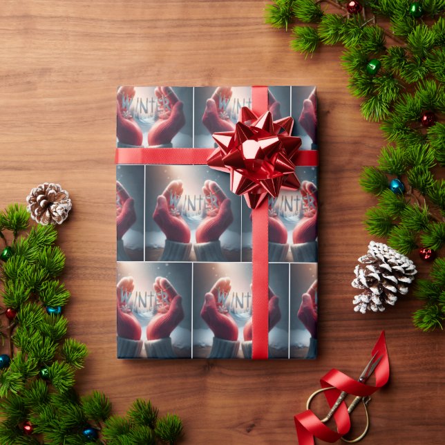 Papel De Presente Luvas De Inverno Com Flocos De Neve (Presente de Natal)