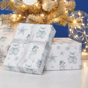 Papel De Presente Luvas de Inverno & Papai Noel Azul Presente de Nat