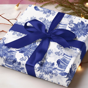 Papel De Presente Luvas de Meias de Natal Branco Azul Floral