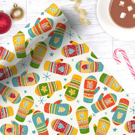 Papel De Presente Luvas de Natal de Inverno Padrão de Férias
