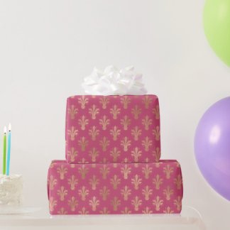 Papel De Presente Lux Dourado Fleur de Lis e Raspberry Sorbet