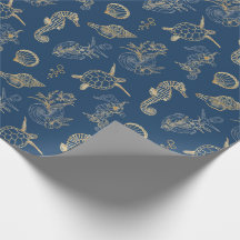 Luxe Azul Ouro Chic Costeiro Esboço de Vida Marinh