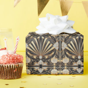 Papel De Presente Luxo Art Deco Preto e Dourado Embrulho de Falso Di