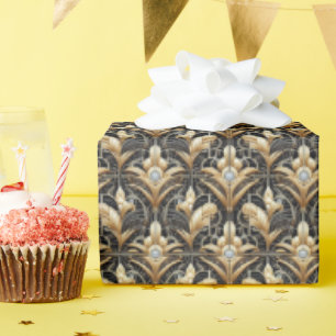 Papel De Presente Luxo Art Deco Preto e Dourado Embrulho de Falso Di