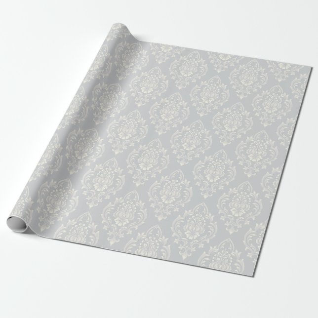 Papel De Presente Luxo de Cor damasco Silver Elegante (Desenrolado)