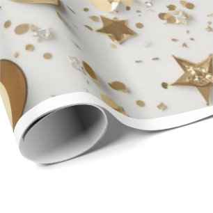 Papel De Presente Luxo em Confetes com Folha de Ouro Celebração El