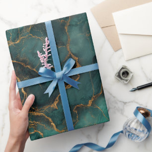 Papel De Presente Luxo Esmeralda Dourado Mármore Verde Padrão Abstra
