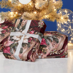 Papel De Presente Luxo Natal Rosa Borgonha Moda