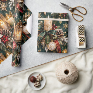 Papel De Presente Luxo Natal Velas Esmeralda