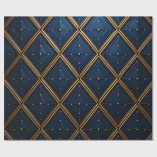 Papel De Presente Luxo Navy Dourado Geométrico Diamante Wrap