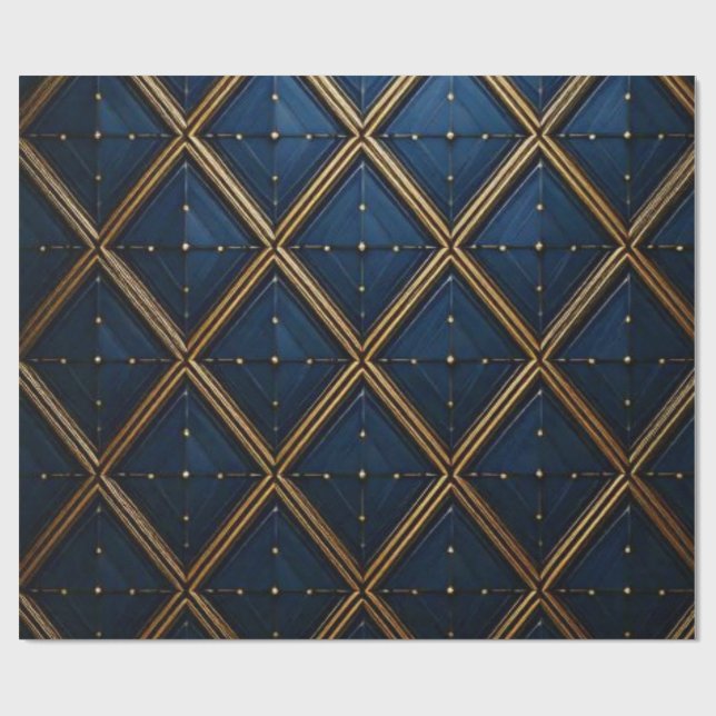 Papel De Presente Luxo Navy Dourado Geométrico Diamante Wrap (Aberto)