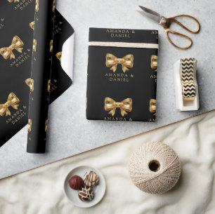 Papel De Presente Luxo Preto e Dourado  Arco Dourado Casamento