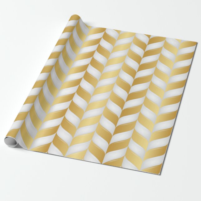 Papel De Presente Luxo sem costura branco e Dourado 9 (Desenrolado)