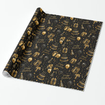 Luxuoso Feliz Aniversário Preto e Dourado