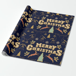 Papel De Presente Luxuoso Natal Alegre Dourado