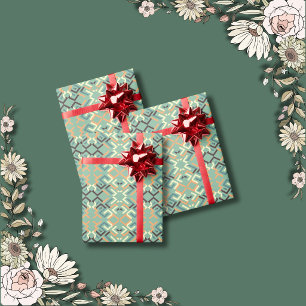 Papel De Presente Luxuoso Sem Costura Geométrico Tribal Verde Salvia