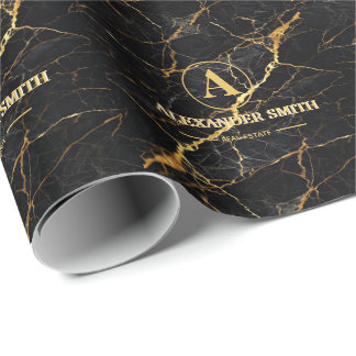 Papel De Presente Luxury Black Marble Gold Monogram Business Brand