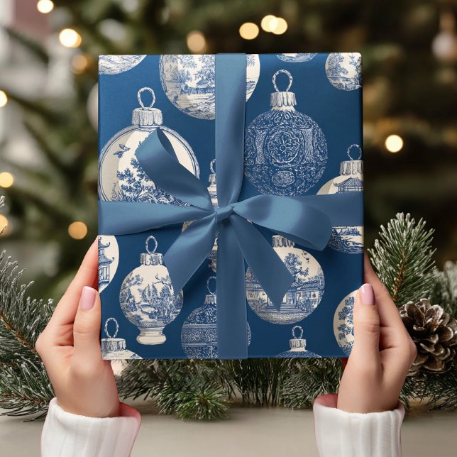 Papel De Presente Luxury Blue Toile Christmas Ornament (Criador carregado)