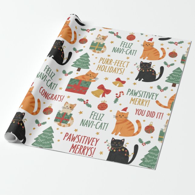 Papel De Presente Luxury Cat Christmas Wrapping Paper Festive Feline (Desenrolado)