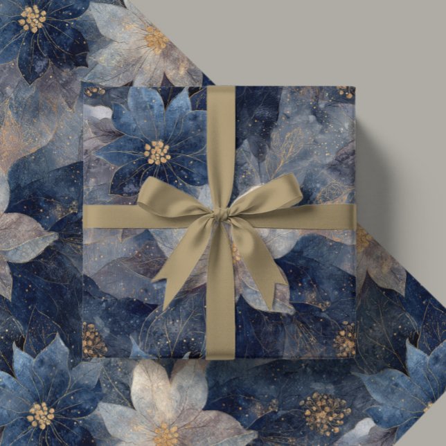 Papel De Presente Luxury Christmas Blue and White Poinsettia Gift  (Criador carregado)