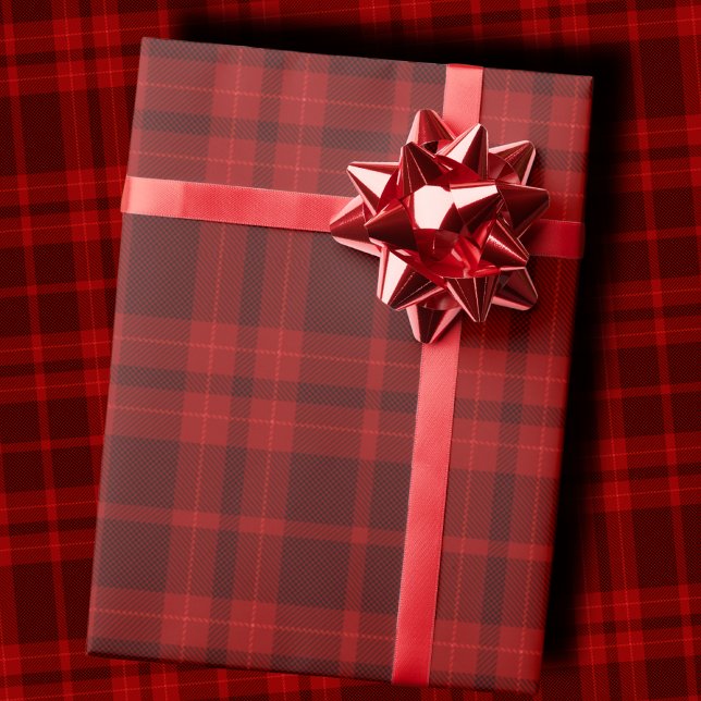 Papel De Presente Luxury Deep Burgundy Red Monochrome Tartan Plaid (Criador carregado)