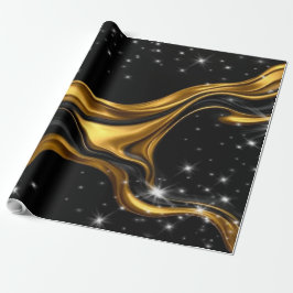 Papel De Presente Luxury Designer Black & Gold Liquid Swirl Pattern
