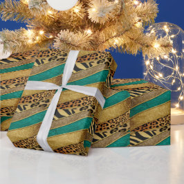 Papel De Presente Luxury Emerald & Gold Safari Leopard Zebra Glitter