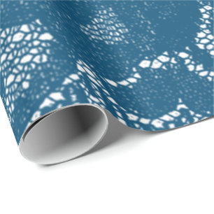 Papel De Presente Luxury Floral Lace Teal Blue Marinho Aquático