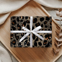 Papel De Presente Luxury Glitter Brown Black Gold Leopard Pattern