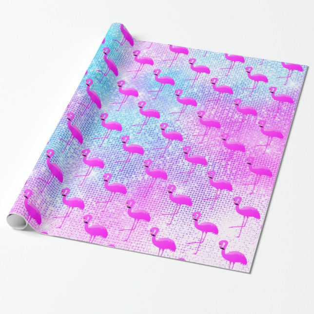 PAPEL DE PRESENTE LUXURY PASTEL GLITTER SPLATTER FLAMINGO (Desenrolado)