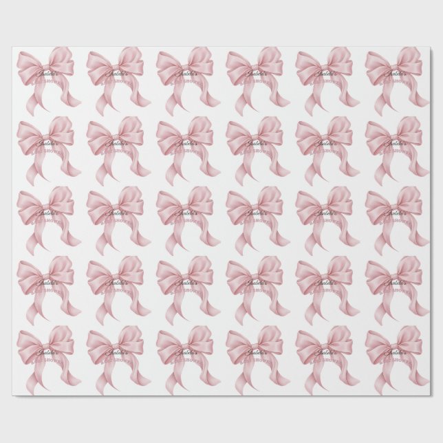 Papel De Presente Luxury Pink Bow Coquette Baby Shower Girl (Aberto)