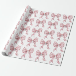 Papel De Presente Luxury Pink Bow Coquette Baby Shower Girl