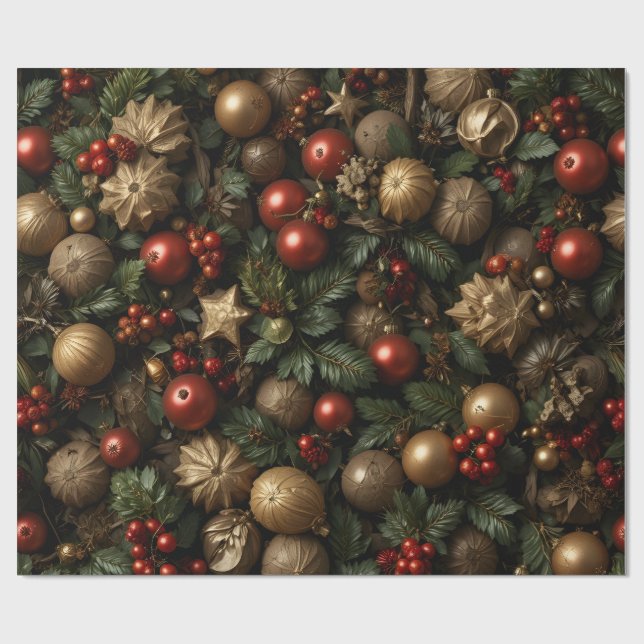 Papel De Presente Luxury Red Gold Christmas Ornament  (Aberto)