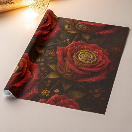 Papel De Presente Luxury Steampunk Roses Romantic Gold Gears