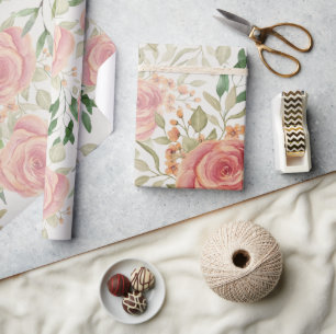 Papel De Presente Luz de Laranja Doce e Rosas Bege Aquarela
